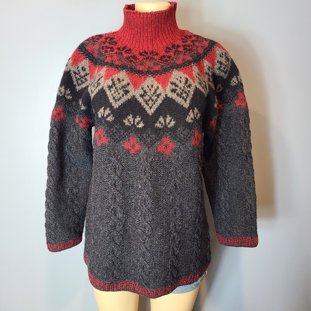 Eddie Bauer Vintage 90s Wool Sweater Women Medium Fair Isle Cottage Fisherman